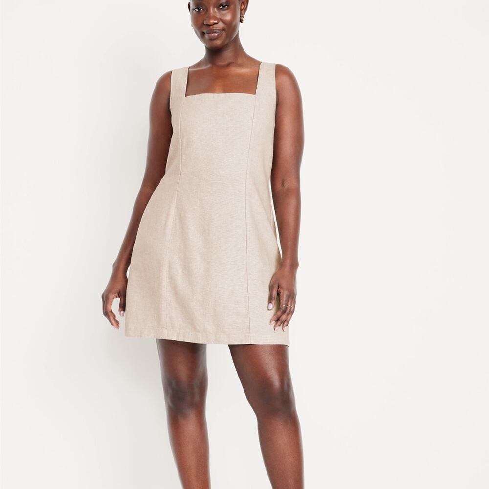 Old Navy Flax Linen Square-Neck Linen-Blend Mini Dress!